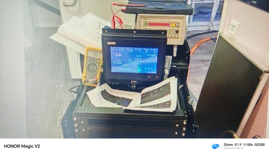 Postazione di assistenza tecnica con strumenti di misura e componenti elettronici